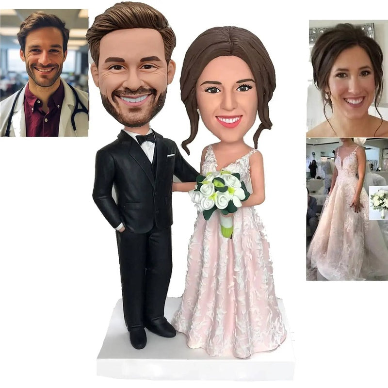 Diy Bobblehead Figurine Groom and Bride Fully Customizable Cake Topper Wedding Couple Dolls Personalized Custom Sculptur Gift