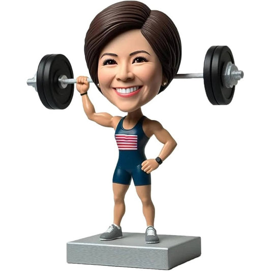 Diy Personalized Strong Woman Bobblehead Sculpture of Muscular Female Athlete Lifting Weights for Powerlifters Crossfit Competitors Gift