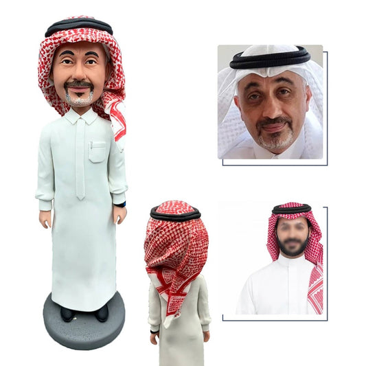 Diy Custom Arab Bobblehead Doll Wearing Red Headscarf, Unique Full Face and Body Customized Bobbleheads, Handmade Gifts Gift