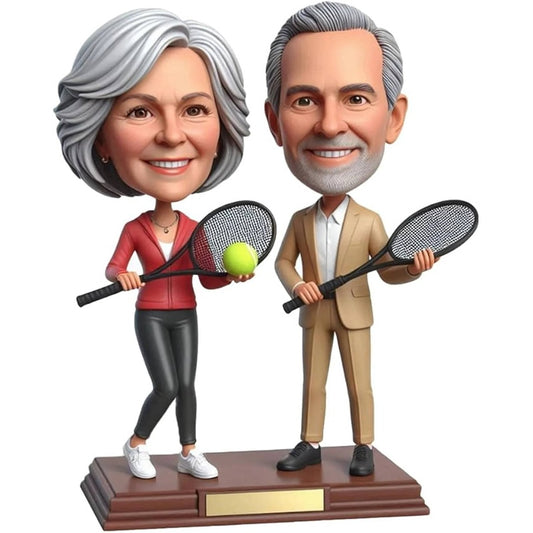 Diy Tennis Player Pair Bobblehead Handcrafted Great Gift for Sports Fans Racket & Ball Scene Figurine Active Lifestyle Vibe Radiator Gift