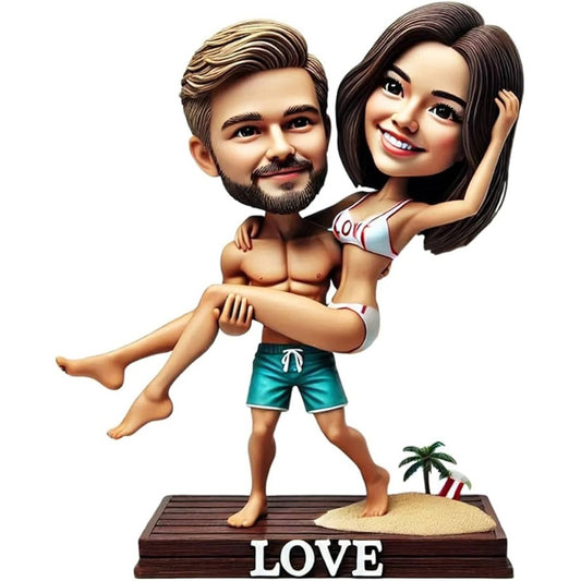 Diy Couple's Bobblehead,Handmade Characters,Personalized Sculpture Gift,Beach Bikini Summer Vacation Theme Valentine's Day Gift Gift