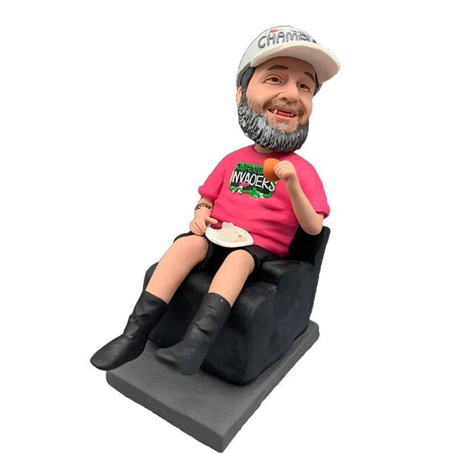 Diy Personalized Bobblehead Figurine, Smiling Bearded Man in Cap and T-Shirt, Handmade Statue Custom Sculpture,Birthday Gift 6"-9" Gift