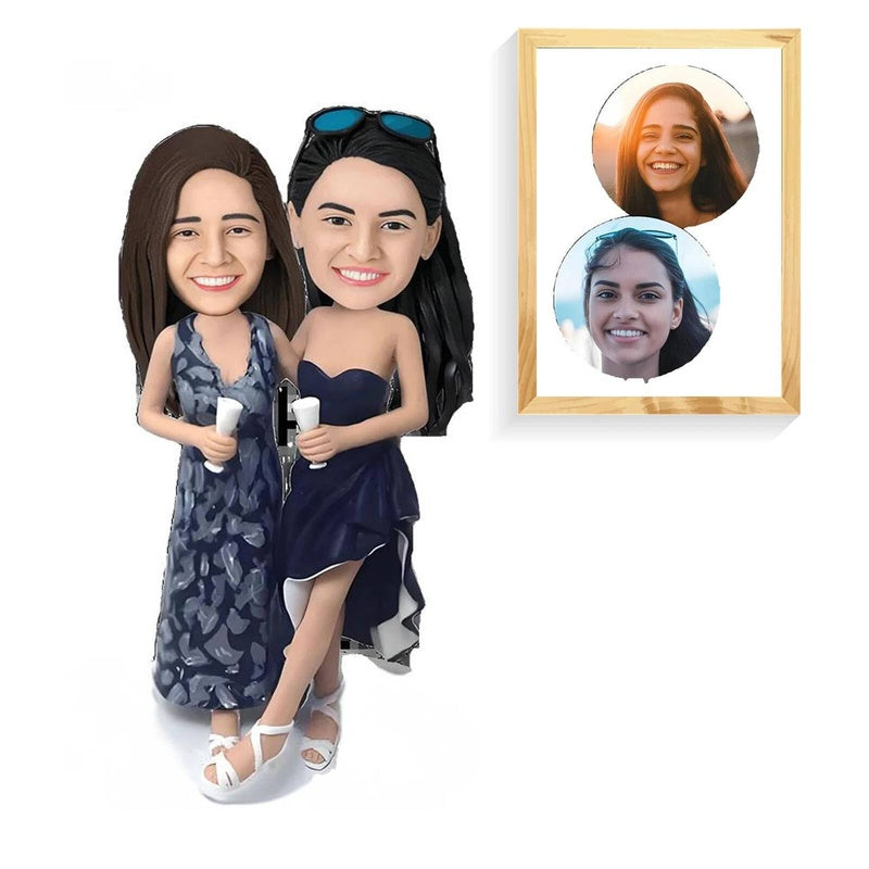 Diy 2 Pieces Personalized Bobblehead Figurines of Women in Dresses,Custom Couple Statue, Handmade Sculpture, Birthday Gifts, 6"-9" Gift