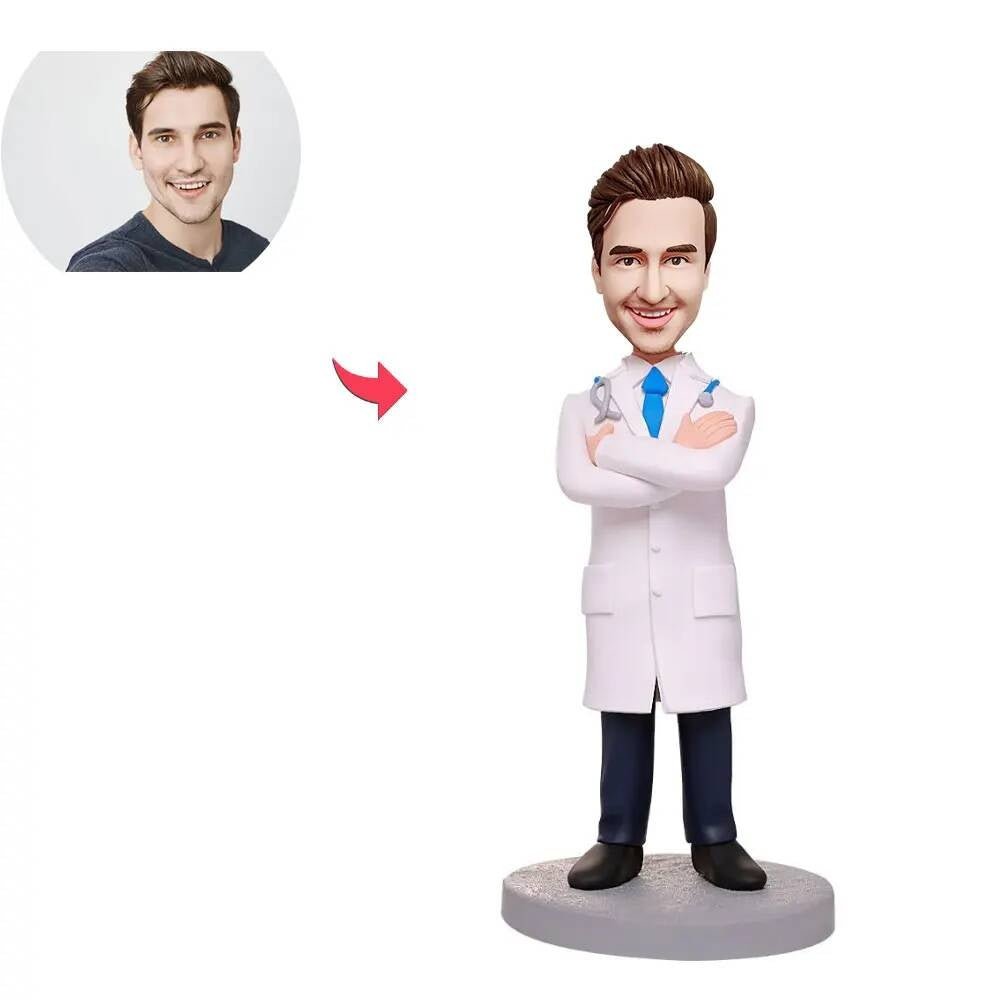 Diy Custom Bobblehead Personalized Customized Gifts for Nurse-Male Doctor With Arms Folded Polymer Statue Figurine Gift