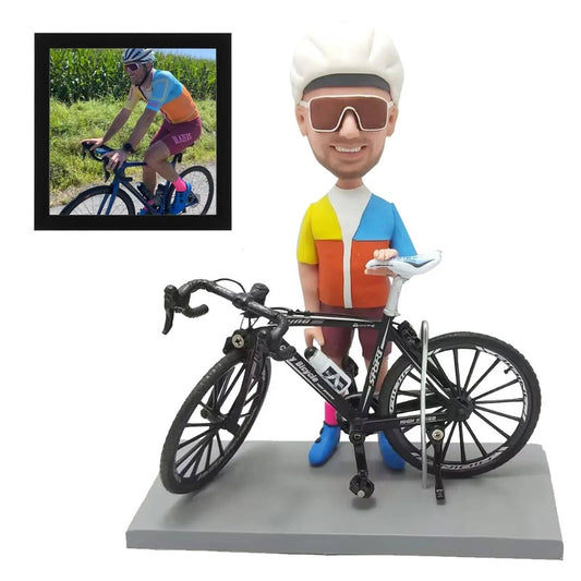 Diy Bobblehead Customized Biker Figurine, Handcrafted Bobbleheads Figures Tailored for Bicycle Riders, Custom Rider Sculpture Gift