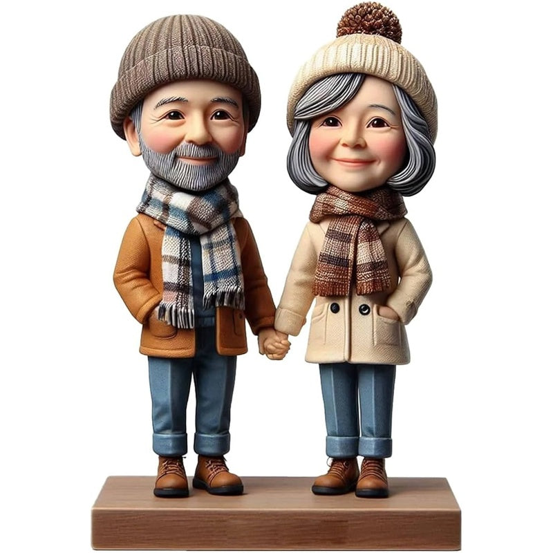 Diy Custom Elderly Holding Hands Bobblehead Handcrafted for Long - Lasting Love Winter Outfit Figurine Timeless Affection Showcase Gift