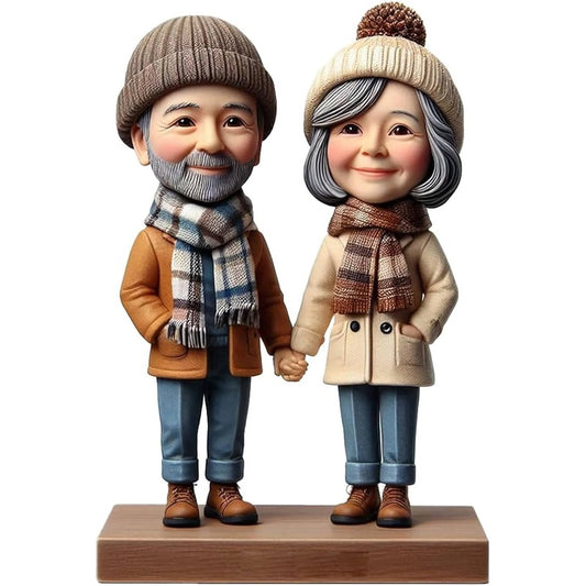 Diy Custom Elderly Holding Hands Bobblehead Handcrafted for Long - Lasting Love Winter Outfit Figurine Timeless Affection Showcase Gift