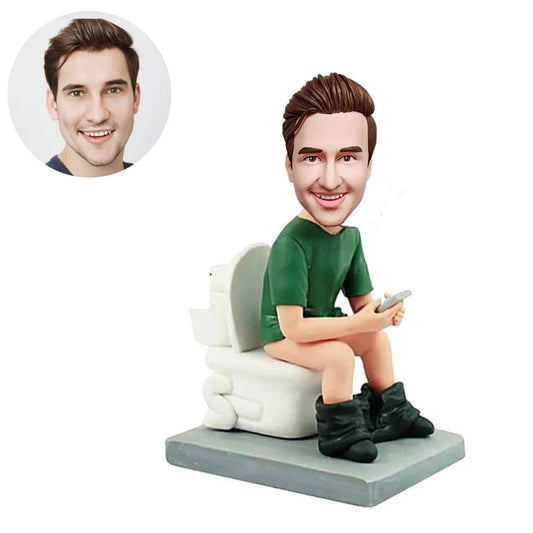 Diy Custom Funny, Man On The Toilet Bobbleheads Customized,Handmade Personalized Bobblehead Sculpture Gifts for Men, Gift