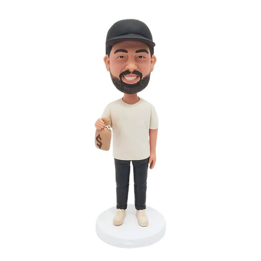 Diy Customized Funny Man Bobblehead with Bag of Money Personalized Gift Collectible Toy Gift